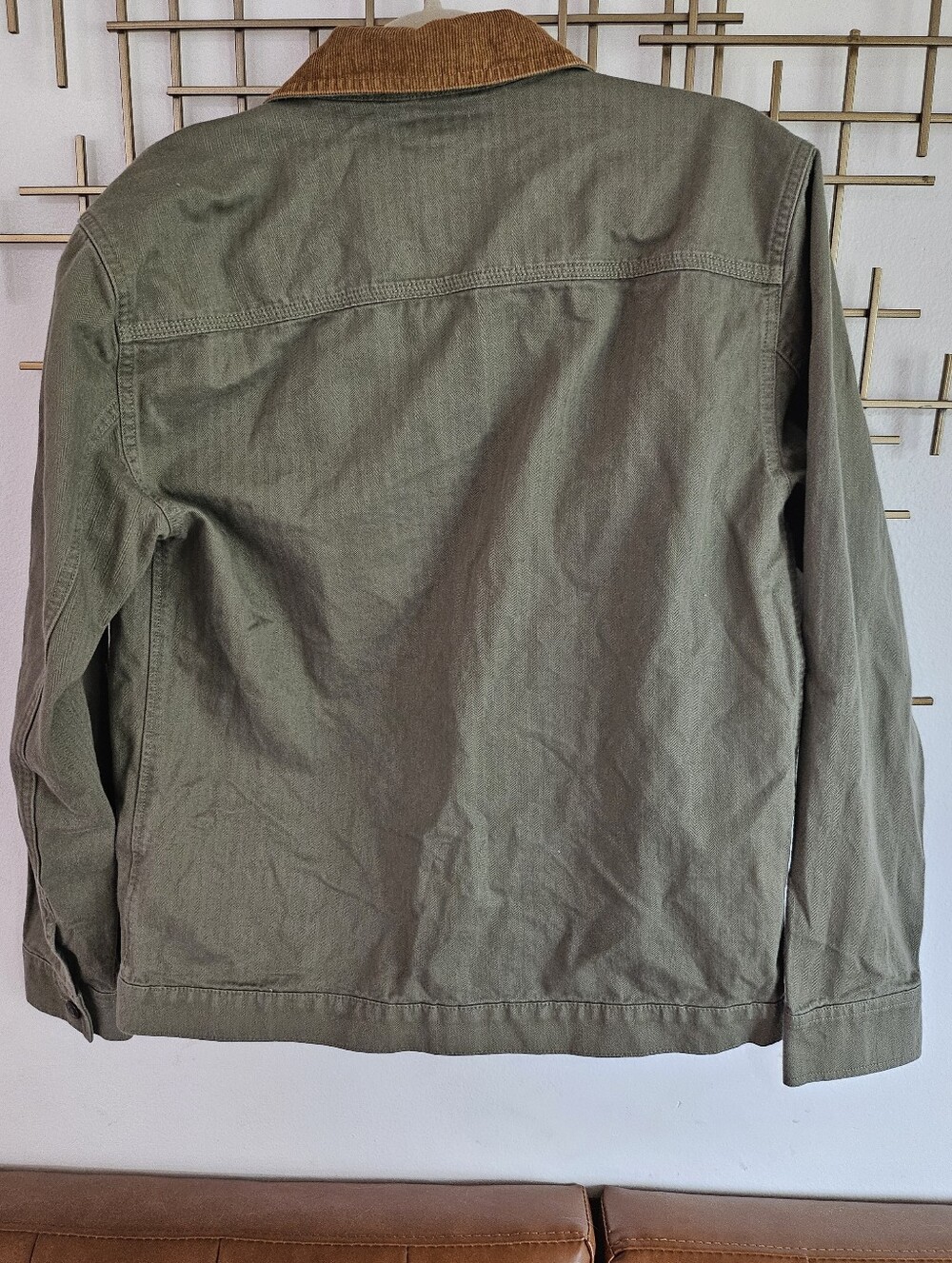 S- Free Assembly- Olive Canvas Field Jacket with Tan Corduroy Collar - Picture 7 of 7